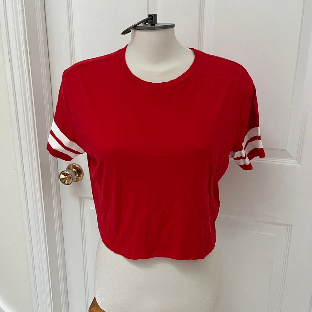 H&M Red Crop Top with White Stripes